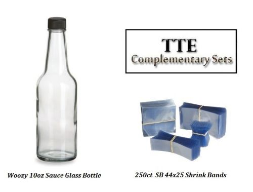 120ct 10oz Glass Sauce Bottles with 250 Shrink Bands TTE Bundle - NEW
