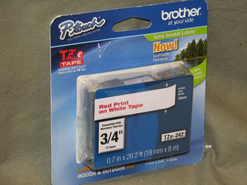 Brother TZe-242 P-Touch Label Tape, 3/4&#034; (18 mm), Red on White,FREE SHIPPING-NEW