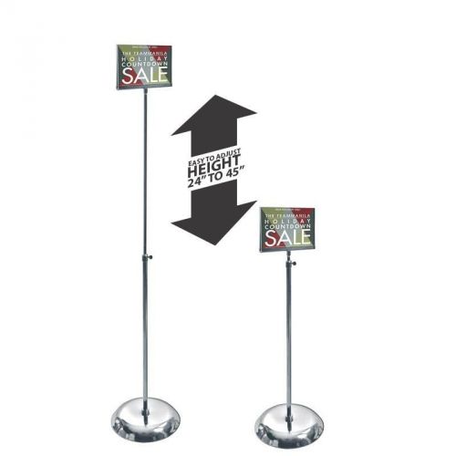 Clear acrylic pedestal sign holder stand w/ adjustable metal pole 7&#034;w x 5.5&#034;h for sale