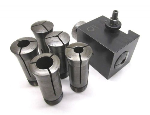 Dorian 5c quick-change lathe tool post holder - #d35cxa-36 w/ 6 hardinge collets for sale