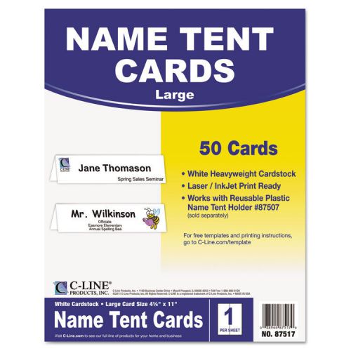 Printer-Ready Name Tent Cards, 4-1/4 x 11, White Cardstock, 50 Letter Sheets/Box