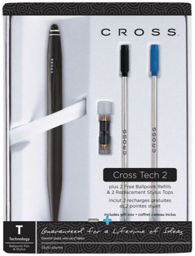 Cross tech2 ballpoint &amp; stylus pen set, medium point, black barrel - new for sale