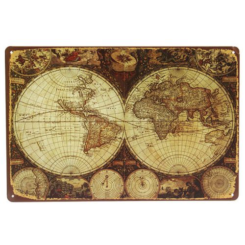 World Map Tin Sign Vintage Metal Plaque Home Bar Cafe Garage Pub Wall Decor