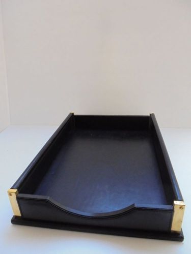 Mark cross leather -black-desk-paper holder tray vintage for sale