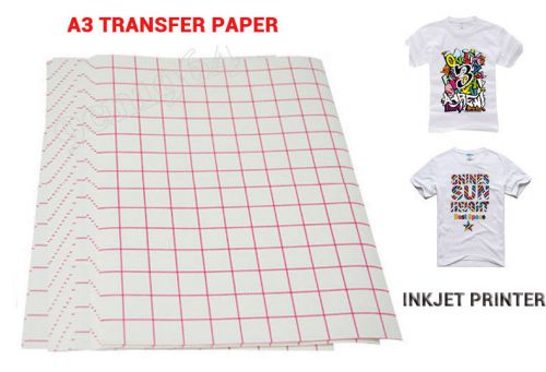 50 SHEETS A3 INKJET HEAT IRON ON TRANSFER PAPER Light Color Fabric