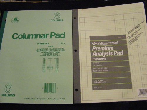 Columnar Analysis Pad  3 &amp; 6 columns 1- national brand  1- Ampad brand