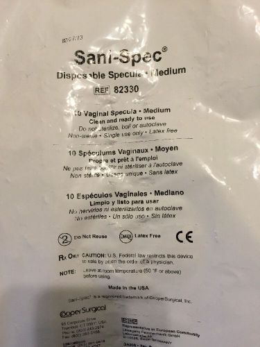 CooperSurgical 82330 Sani-Spec Disposable Speculum, Medium, Lot Of 60 6 Bags
