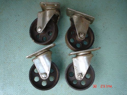 4 matching vintage steampunk iron 3 1/2&#034; casters/wheels for sale