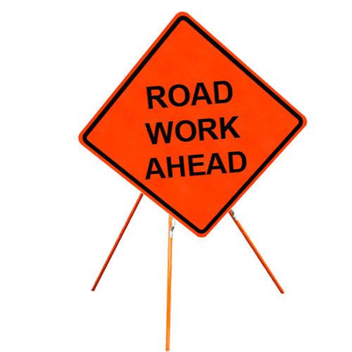 Road Work Ahead 36&#034; X 36&#034; Vinyl Fluorescent Roll Up Sign And Tripod Stand