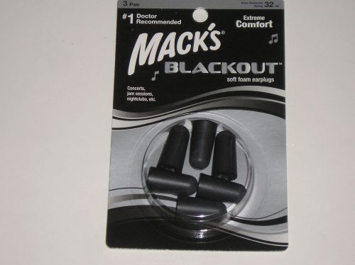 Mack&#039;s Blackout Soft Foam Ear Plugs 3 Pair Trial Earplugs Music Concerts Clubs