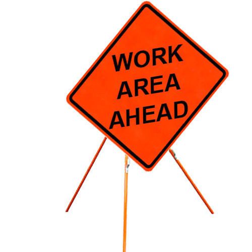 Work Area Ahead 36&#034; X 36&#034; Vinyl Fluorescent Roll Up Sign And Tripod Stand