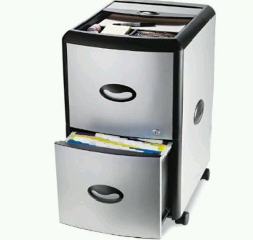 Black/Silver Metal &amp; Plastic Wheeled Filing Cabinet Rollaway Cover 2Key Drawers