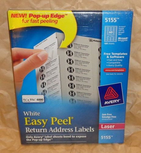 Avery easy peel laser mailing labels 6000 2/3&#034; x 1-3/4&#034; white new sealed pack