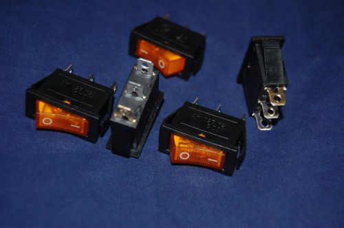 5 Pcs YELLOW Light Illuminated 2 Position  Rocker Switch 3 Pin 220V AC