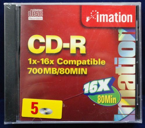 Imation CD-R 700 MB 80 MIN 16X Blank New Lot Of 5 Disks In Cases