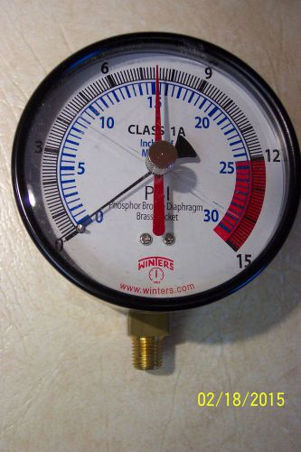 WINTERS 4&#034; LOW PRESSURE GAGE CLASS 1A, 0-15 PSIG, 0-30 HG SCALE 1/4&#034; NPT DMGD.