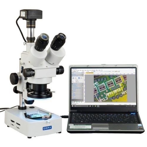 Omax 3.5x-90x usb3 10mp trinocular zoom stereo microscope+desk stand+144led ring for sale