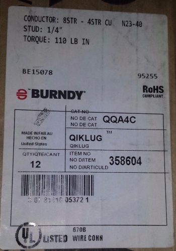 Burndy terminal lug # qqa4c  8 str- 4 str ( qty of 12 ) klien greenlee for sale