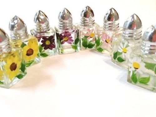 8 MINIATURE MINI Glass Floral Salt &amp; Pepper Shakers
