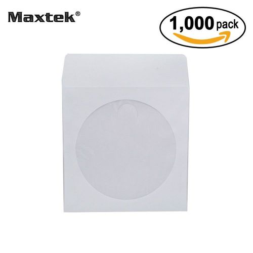 Maxtek 1000 Pieces White Paper CD DVD Sleeves Envelope Holder with Clear Wind...