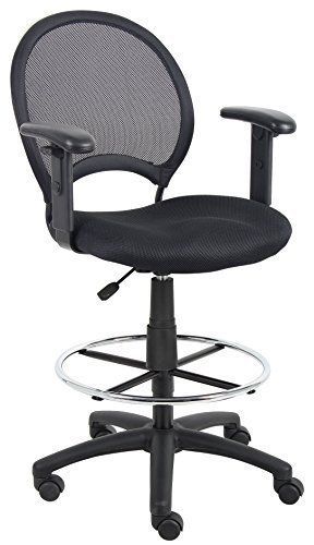Mesh drafting stool w/ adjustable loop arms chair arms office seat black new for sale