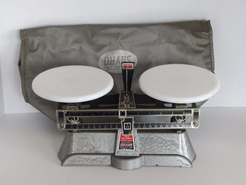 VINTAGE OHAUS SCALE, HARVARD TRIP BALANCE WITH CERAMIC PLATES