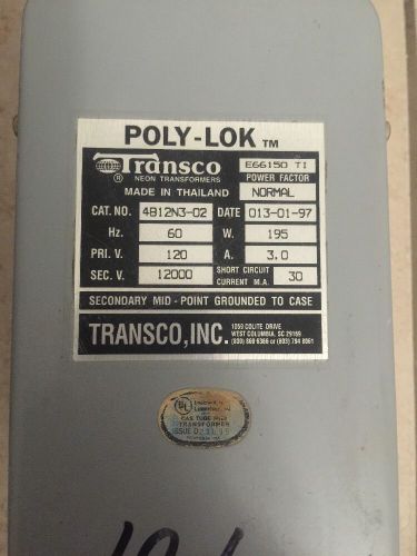 Transco/ Lecip Neon Transformer 12000V 120V 3.0A 195W  Model 4B12N3
