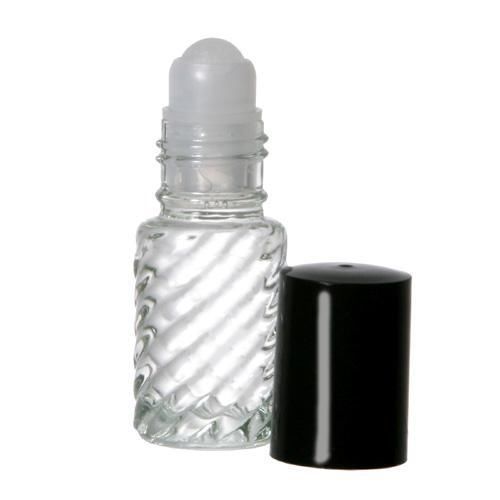 5ml roll on bottles swirl clear glass with housing roller ball &amp; black cap for sale