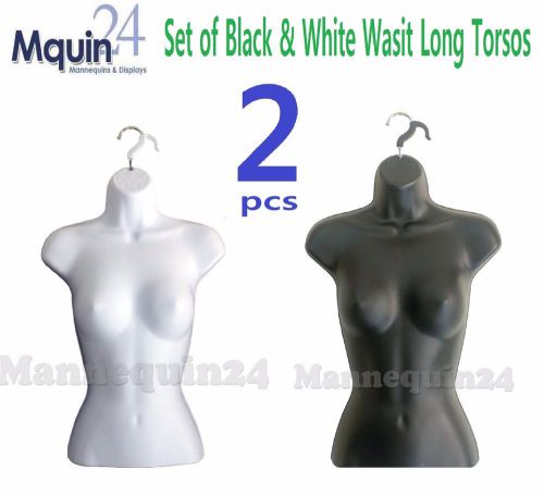 2 pcs Mannequins Woman Black &amp; White Torsos w/Hooks for Hanging Female Forms