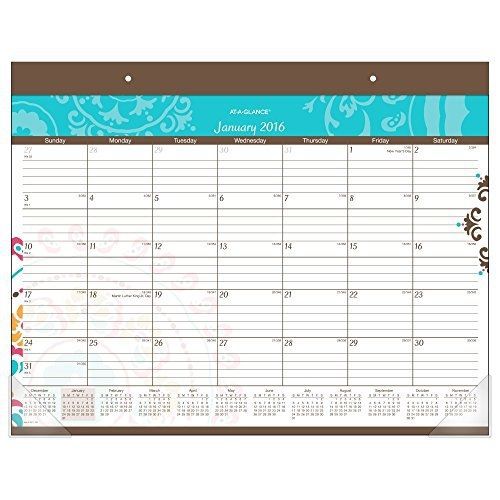 At-A-Glance AT-A-GLANCE Monthly Desk Pad Calendar 2016, Suzani, 21.75 x 15