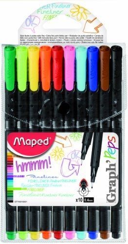 Maped Graph&#039;Peps Fineliners, Assorted Colors, Pack of 10 (749150)