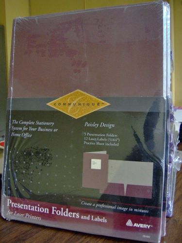 Avery Presentation Folders (5) + 12 Labels, Paisley Design, Inkjet, Laser, Copy