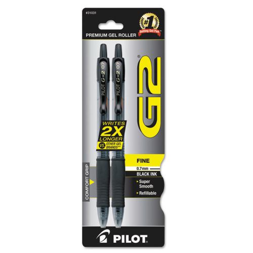 &#034;Pilot G2 Premium Retractable Gel Ink Pen, Refillable, Black Ink, .7mm, 2/pack&#034;