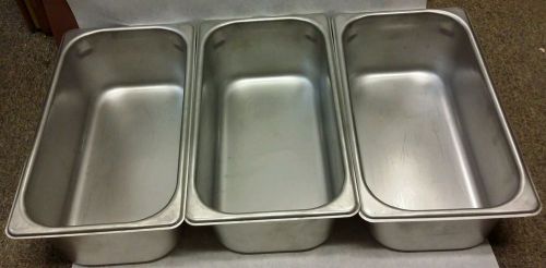 Lot of 3 Stainless Steel 1/3rd Steam Table Pans 4&#034; Deep