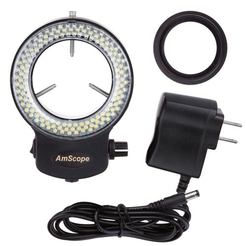 Amscope 144 led adjustable compact microscope ring light + adapter black finish for sale