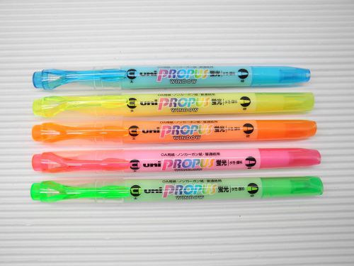 5 colors Uni-Ball Propus 102-T Twins head Highlighter markers with plastic case