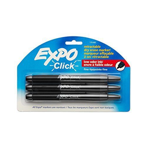 Expo click retractable low-odor dry erase markers, fine point, 3-pack, black for sale