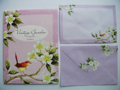 Writing Note Pad Paper And Envelopes New Stationery Set Vintage Garden 20 Sheets