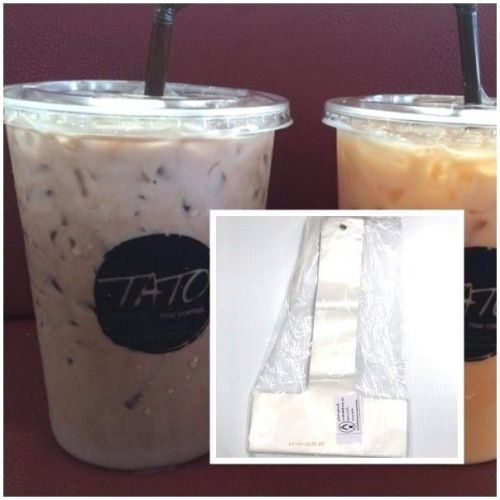 1000 Pcs Handle Bags Line Plastic Disposable Translucent Coffee Cup 32 oz