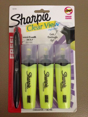 Sharpie Clear View Highlighters, Pack Of 3 Plus Free Uni-ball 307 Pen