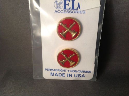 NIP Two Crossed Firefighter Bugles Collar Brass Lapel Pin - Red/Gold