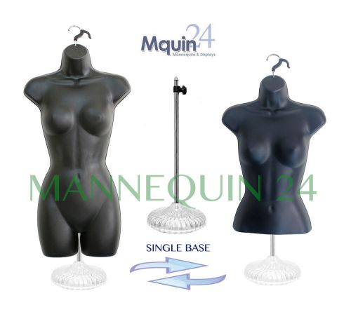 SET OF 2 BLACK MANNEQUINS (HIP &amp; WAIST LONG) +1 STAND +2 HANGERS BLACK BODY FORM