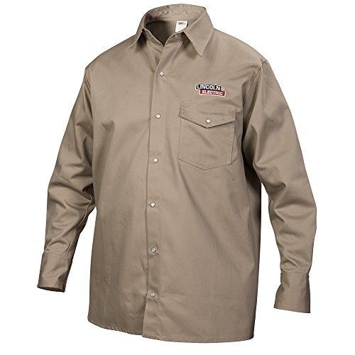 Lincoln electric khaki medium flame-resistant cloth welding shirt for sale