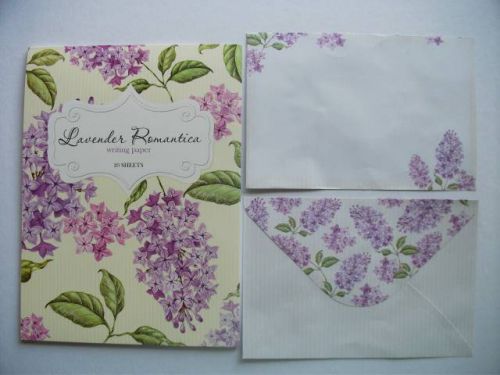 Writing Note Pad Paper &amp; Envelopes New Stationery Set Lavender Romantica  20 Pgs