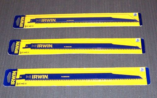 3 ea. Irwin 372156 12&#034; 6-TPI Nail Embedded Wood Cutting Reciprocating Blades