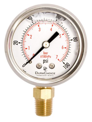 2&#034; oil filled pressure gauge - ss/br 1/4&#034; npt lower mount 100psi for sale