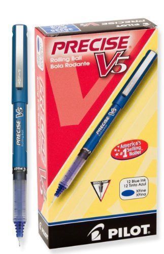 Pilot Precise V5 Stick Rolling Ball Pens Extra Fine Point Blue Ink Dozen 12 pens