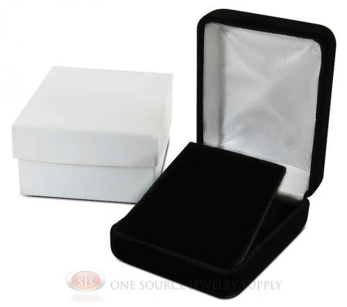 Black Velvet Pendant Earring Metal Jewelry Gift Box 2 1/4&#034;W x 3&#034;D x 1 1/4&#034;H