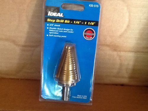 Ideal step drill bit 1/4 to 1 1/8 35-515 made in USA 3/8 shank self starting