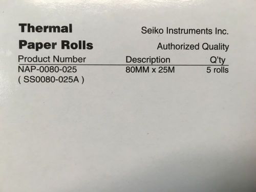 SEIKO NAP-0080-025 THERMAL PAPER SS0080-025A, 5 ROLLS PER BOX, QTY 1 BOX